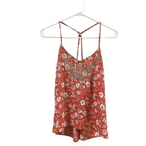 Hollister Women’s Floral Red Strappy Top Cami Tank Size S Flowy Boho Blouse